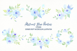 Watercolor Abstract Blue Peony Clipart, Floral Posy, Instant ...