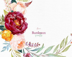 Bordeaux. Wreaths, watercolor floral clipart, burgundy ...