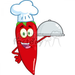 6791 Royalty Free Clip Art Cute Red Chili Pepper Chef Holding A Platter  clipart. Royalty-free clipart # 389572