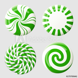 Christmas round candy set. Striped peppermint candies ...