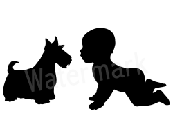 Baby With Dog SVG Silhouette Clipart, Family Pet, Dog Lover ...