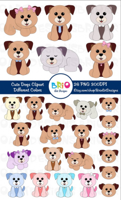 Dogs Clip Art , Dogs PNG, Cute Baby Dogs, Pink Dog Blue Dog Clip Art,  Scrapbook, Digital Instant Download