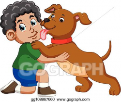 Vector Clipart - Dog licking his owner face. Vector ...