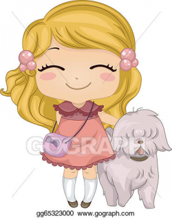 Vector Illustration - Little girl with pet dog. EPS Clipart ...