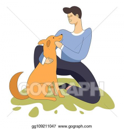 Vector Clipart - Male sitting with domestic animal dog pet ...