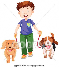 Vector Illustration - Boy walking two dogs. Stock Clip Art ...