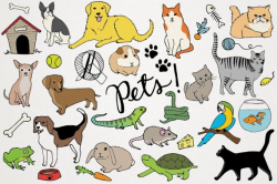 Pets Clipart Animals clip art Cats and dogs hand drawn