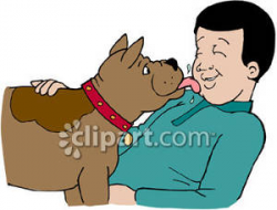 Dog Licking Man Royalty Free Clipart Picture