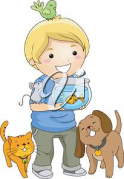 Clipart Illustration of a Little Boy With a Lot of Pets