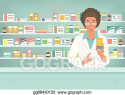 Vector Art - Pharmacist black woman with medicine in ...