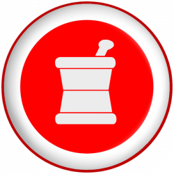 Mortar pestle pharmacy symbol red button clipart image - ipharmd.net