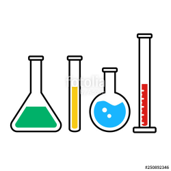 color chemistry beakers and flacks vector icons set. Science ...