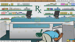A Black Man Searching For A Missing Object Inside The Washing Machine and  Prescription Counter Inside A Pharmacy Background