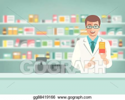 EPS Vector - Pharmacist counter man with medicine in ...