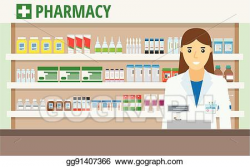 Clip Art Vector - Woman pharmacist at the counter in a ...