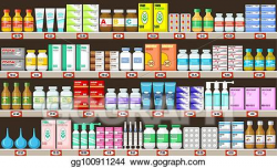 Vector Illustration - Pharmacy shelves with medicine. Stock ...