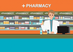 Male pharmacist at the counter in a pharmacy shop.2 Clipart ...