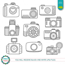 Camera Doodles Digital Stamp Pack - Black and White Clipart ...