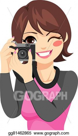 Vector Illustration - Woman taking photo with camera. Stock ...