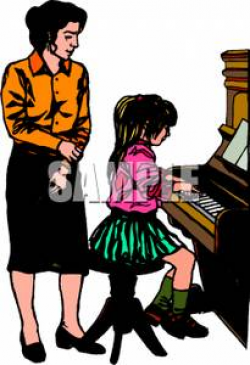 A Colorful Cartoon of a Piano Teacher Teaching a Student ...