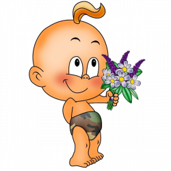 Cute Baby With Flowers Cartoon Clip Art Images Are On A Transparent ...