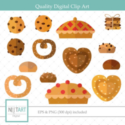 Pie clipart ,cookie clipart, Dessert clipart, vector graphics, bagel  digital image