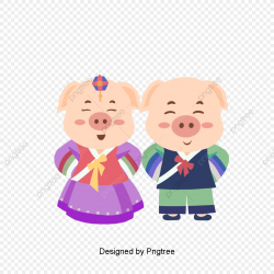 Cartoon Couple Of Pigs Wear Korea Clothing Design, Pig ...
