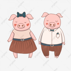 Cartoon Couple Pig Hand Drawn Illustration Animal ...