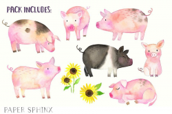 Watercolor Pigs Clipart Pack #showers#nursery#scrapbooking ...