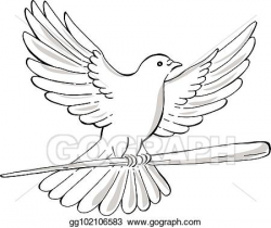 Vector Art - Pigeon or dove flying with cane drawing ...