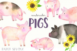 Watercolor Pigs Clipart | Pigs and Sleeping Piglet, Pink and Brown, Farm  Animals - Pig Nursery Art - Baby Shower, Scrapbooking