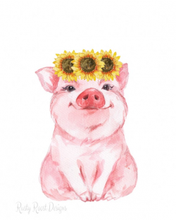 Pig with sunflowers png,sublimation design download,digital download,cute  pig png,clipart,sunflowers png,watercolor pig png,sunflowers