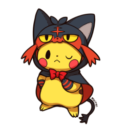 Pikachu dressed as Litten … | pokemon | Pikachu, Cute ...