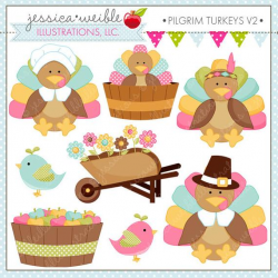 Pilgrim Turkeys V2 Cute Digital Clipart for Commercial or ...