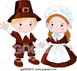 Vector Illustration - thanksgiving day pilgrim couple. Stock ...