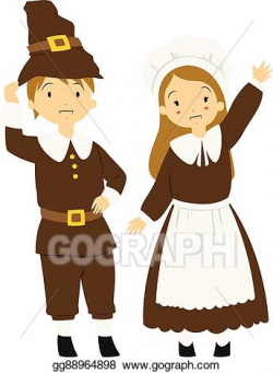 Vector Art - Thanksgiving pilgrims couple. EPS clipart ...