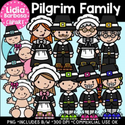 Pilgrim Family: Thanksgiving Clipart {Lidia Barbosa Clipart}