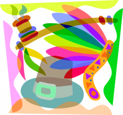 Pilgrim Hat with Headdress and Peace Pipe - Vector Image