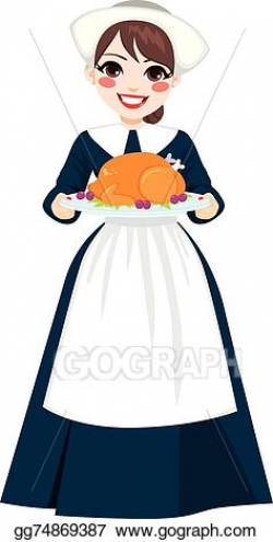 Vector Art - Thanksgiving pilgrim woman with turkey. EPS ...