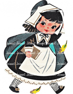 Thanksgiving Clipart - Pilgrim Illustration - Vintage Digital Download -  Pilgrim Girl Image - Scrapbook Fall Collage Large JPG PNG Clip Art