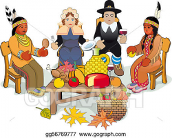 Vector Clipart - Thanksgiving pilgrims and indian couple ...