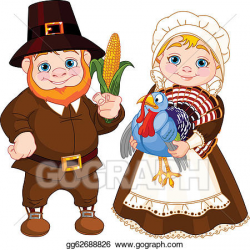 Vector Stock - cute pilgrims couple. Stock Clip Art ...