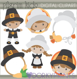 Thanksgiving Clipart Pilgrim Kids -Personal and Limited Commercial Use-  Cute Pilgrim Clipart