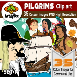 35 Clip Art Images American Pilgrim History 1620 SET 1 - PNG for commercial  use