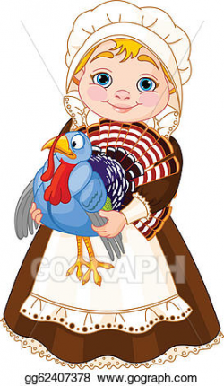 Vector Illustration - pilgrim lady with turkey. EPS Clipart ...
