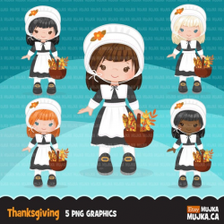 Thanksgiving Clipart. Indians and Pilgrims characters, commercial use  graphics! Harvest, holiday, planner stickers, native land, story book