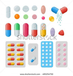 Set of vector pills and capsules. Icons of medicament ...