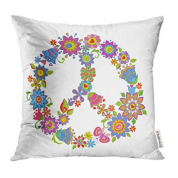 UPOOS Throw Pillow Cover Sign Peace Flower Symbol 1960S Clipart Decorative  Pillow Case Home Decor Square 16x16 Inches Pillowcase
