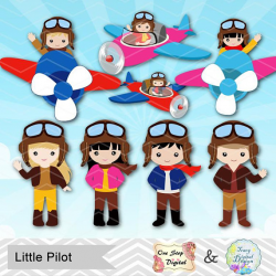 Digital Little Aviator Clipart, Boy Pilot Clipart, Girl ...