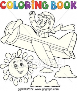 Vector Illustration - Coloring book pilot in retro airplane ...